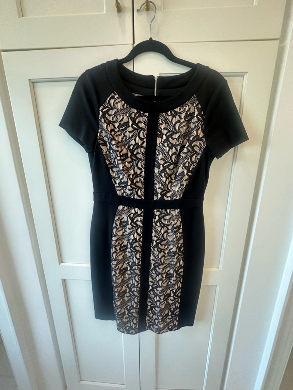 Muse Black Dress with Cream Lace-Front Panels